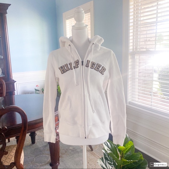 White Tommy Hilfiger Women’s zip up hoodie - Picture 1 of 4